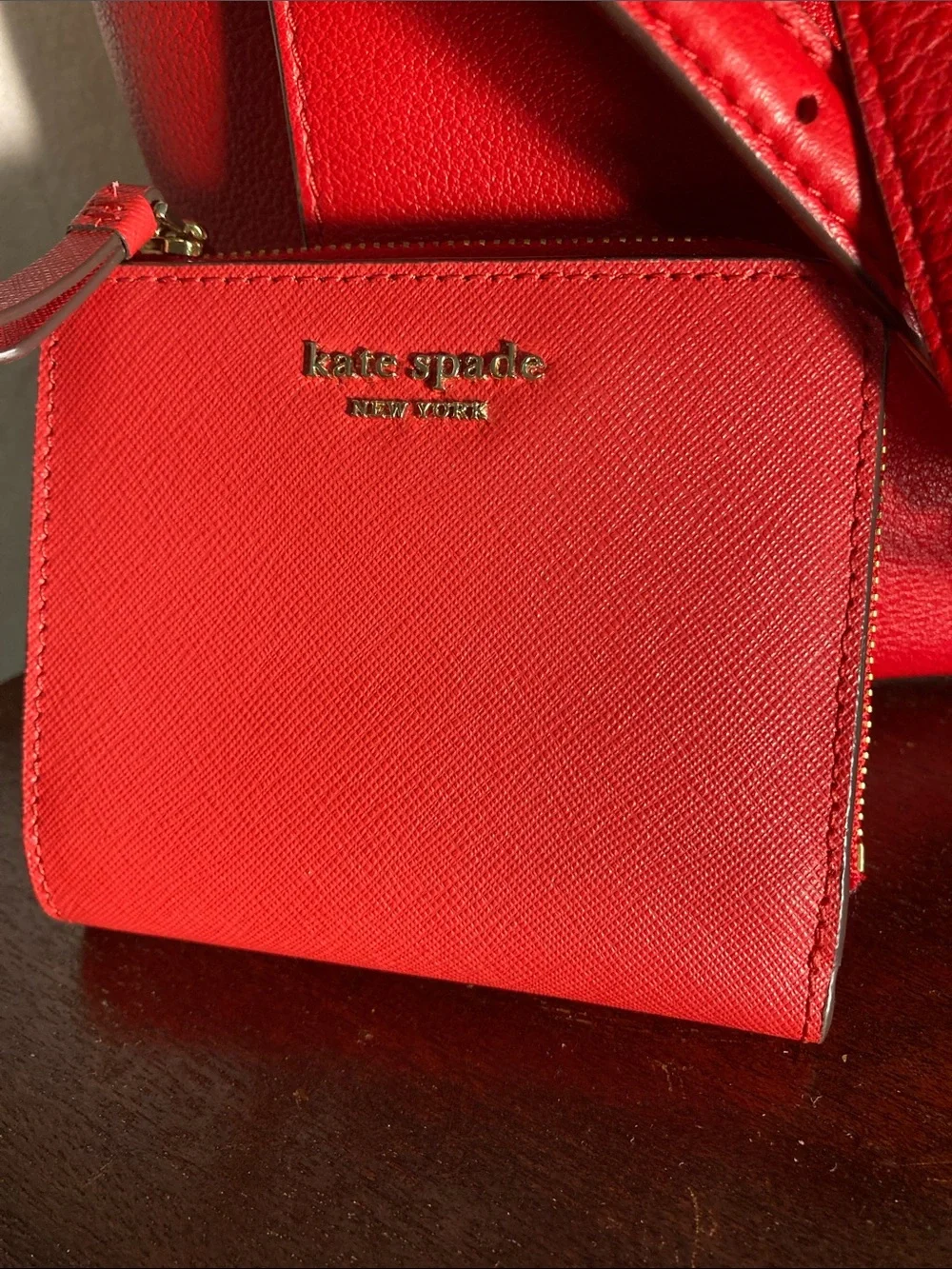 Kate Spade New York hot chili red pebbled leather satchel  and wallet set